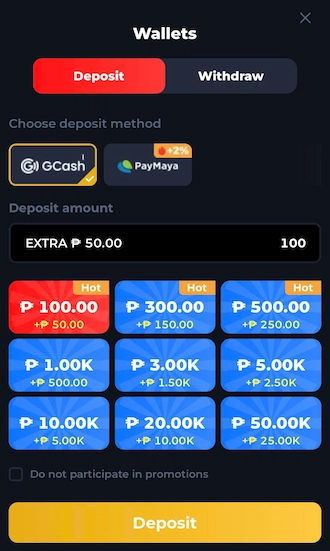 🔻Step 1: Select the GCash deposit method. 