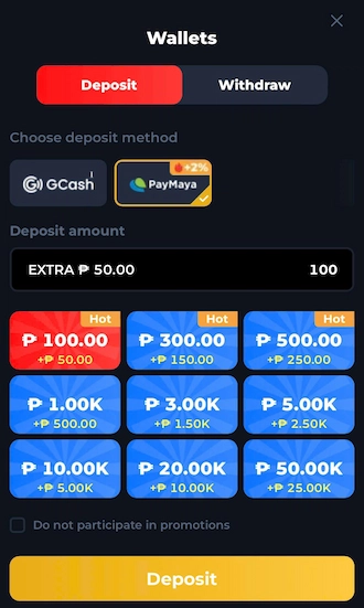 🔻Step 1: Slect the deposit method as PayMaya.