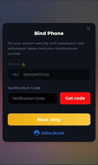 🔻Step 1: enter the verification code to bind the phone number.