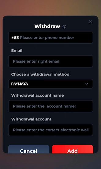 🔻Step 2: Players fill in the withdrawal information.